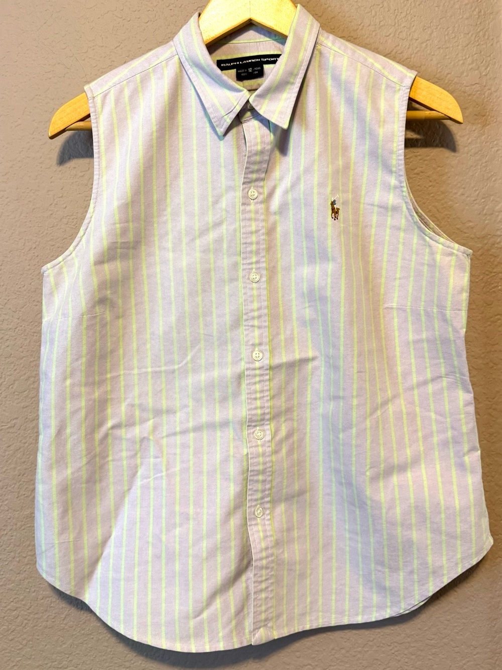 Ralph Lauren Sport Sleeveless Button-Down Shirt in Lavender Purple and Green